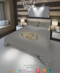 Guccie Grey Gold Quilt Bedding Set -livanniespoon Store