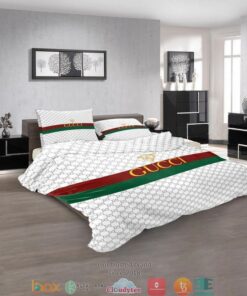Gucci White Red Green Stripe Quilt Bedding Set -livanniespoon Store