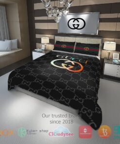 Gucci logo black pattern Bedding Set -livanniespoon Store
