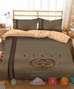 Gucci Luxury Brand brown pattern Bedding Set -livanniespoon Store