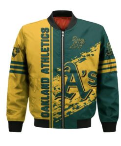 Oakland Athletics Bomber Jacket 3D Printed Logo Pattern In Team Colours - livanniespoon Store