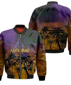 Alcorn State Braves Bomber Jacket 3D Printed Coconut Tree Tropical Grunge - livanniespoon Store