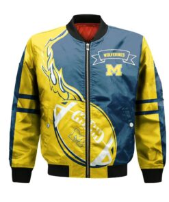 Michigan Wolverines Bomber Jacket 3D Printed Flame Ball Pattern - livanniespoon Store