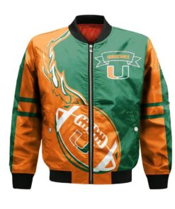 Miami Hurricanes Bomber Jacket 3D Printed Flame Ball Pattern - livanniespoon Store