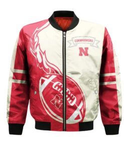 Nebraska Cornhuskers Bomber Jacket 3D Printed Flame Ball Pattern - livanniespoon Store
