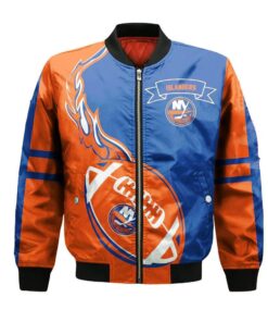 New York Islanders Bomber Jacket 3D Printed Flame Ball Pattern - livanniespoon Store