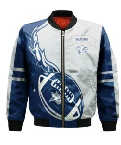New Hampshire Wildcats Bomber Jacket 3D Printed Flame Ball Pattern - livanniespoon Store
