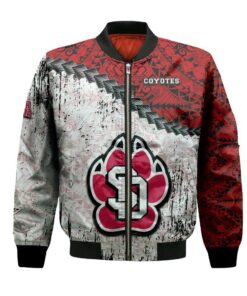 South Dakota Coyotes Bomber Jacket 3D Printed Grunge Polynesian Tattoo - livanniespoon Store