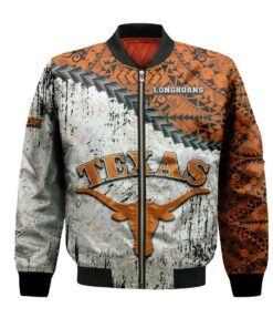 Texas Longhorns Bomber Jacket 3D Printed Grunge Polynesian Tattoo - livanniespoon Store