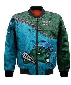 Tulane Green Wave Bomber Jacket 3D Printed Grunge Polynesian Tattoo - livanniespoon Store
