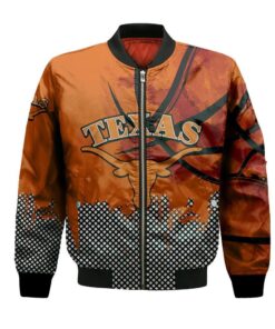 Texas Longhorns Bomber Jacket 3D Printed Basketball Net Grunge Pattern - livanniespoon Store