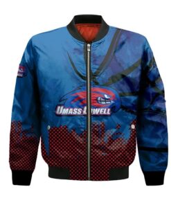 Umass Lowell River Hawks Bomber Jacket 3D Printed Basketball Net Grunge Pattern - livanniespoon Store