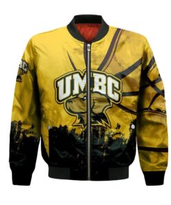 Umbc Retrievers Bomber Jacket 3D Printed Basketball Net Grunge Pattern - livanniespoon Store
