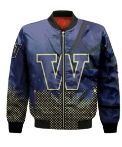 Washington Huskies Bomber Jacket 3D Printed Basketball Net Grunge Pattern - livanniespoon Store