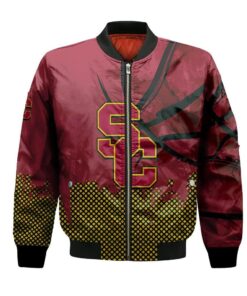 Usc Trojans Bomber Jacket 3D Printed Basketball Net Grunge Pattern - livanniespoon Store