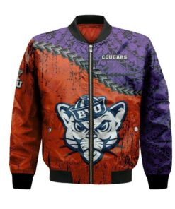Byu Cougars Bomber Jacket 3D Printed Grunge Polynesian Tattoo - livanniespoon Store