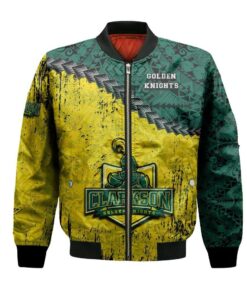 Clarkson Golden Knights Bomber Jacket 3D Printed Grunge Polynesian Tattoo - livanniespoon Store