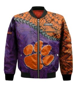 Clemson Tigers Bomber Jacket 3D Printed Grunge Polynesian Tattoo - livanniespoon Store