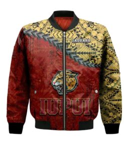 Iupui Jaguars Bomber Jacket 3D Printed Grunge Polynesian Tattoo - livanniespoon Store
