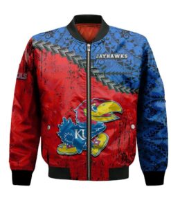 Kansas Jayhawks Bomber Jacket 3D Printed Grunge Polynesian Tattoo - livanniespoon Store