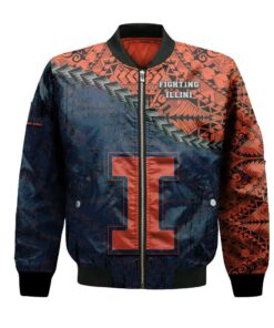 Illinois Fighting Illini Bomber Jacket 3D Printed Grunge Polynesian Tattoo - livanniespoon Store