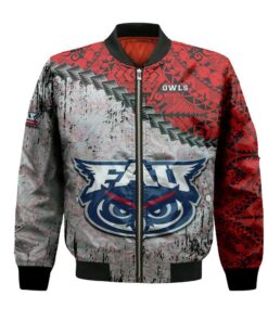 Florida Atlantic Owls Bomber Jacket 3D Printed Grunge Polynesian Tattoo - livanniespoon Store
