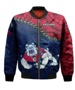 Fresno State Bulldogs Bomber Jacket 3D Printed Grunge Polynesian Tattoo - livanniespoon Store