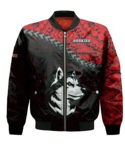 Northeastern Huskies Bomber Jacket 3D Printed Grunge Polynesian Tattoo - livanniespoon Store
