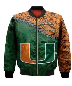 Miami Hurricanes Bomber Jacket 3D Printed Grunge Polynesian Tattoo - livanniespoon Store