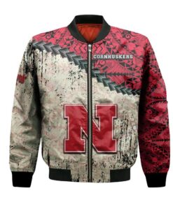 Nebraska Cornhuskers Bomber Jacket 3D Printed Grunge Polynesian Tattoo - livanniespoon Store