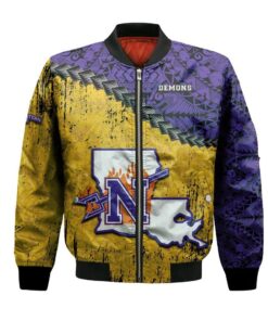 Northwestern State Demons Bomber Jacket 3D Printed Grunge Polynesian Tattoo - livanniespoon Store