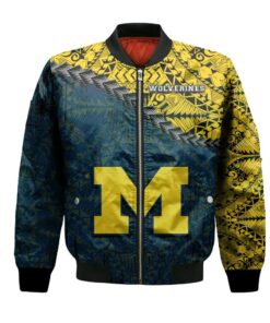 Michigan Wolverines Bomber Jacket 3D Printed Grunge Polynesian Tattoo - livanniespoon Store