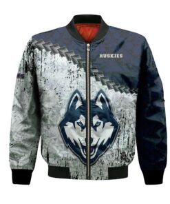 Uconn Huskies Bomber Jacket 3D Printed Grunge Polynesian Tattoo - livanniespoon Store