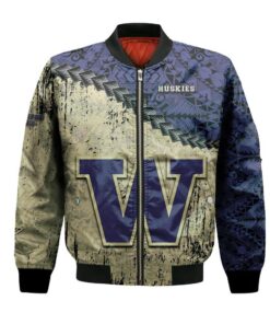 Washington Huskies Bomber Jacket 3D Printed Grunge Polynesian Tattoo - livanniespoon Store