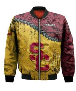 Usc Trojans Bomber Jacket 3D Printed Grunge Polynesian Tattoo - livanniespoon Store