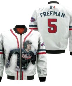 Atlanta Braves Freddie Freeman 5 Legendary Captain White For Braves Fans Bomber Jacket 3D Printed - livanniespoon Store