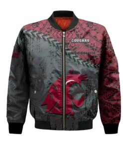 Washington State Cougars Bomber Jacket 3D Printed Grunge Polynesian Tattoo - livanniespoon Store