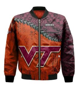 Virginia Tech Hokies Bomber Jacket 3D Printed Grunge Polynesian Tattoo - livanniespoon Store