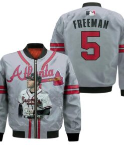 Atlanta Braves Freddie Freeman 5 Legend Player Gray For Braves Fans Bomber Jacket 3D Printed - livanniespoon Store