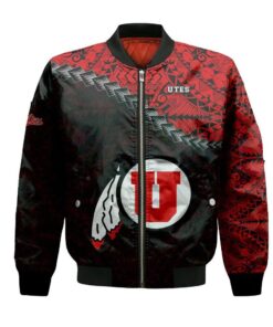 Utah Utes Bomber Jacket 3D Printed Grunge Polynesian Tattoo - livanniespoon Store