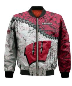 Wisconsin Badgers Bomber Jacket 3D Printed Grunge Polynesian Tattoo - livanniespoon Store
