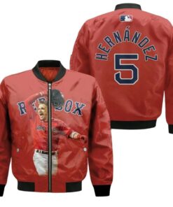 Boston Red Sox Enrique Hernandez 5 Baseball Team Red For Red Sox Fans Bomber Jacket 3D Printed - livanniespoon Store