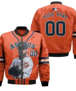 Houston Astros Jose Altuve Orange Custom Number Name For Astros Fans Bomber Jacket 3D Printed - livanniespoon Store