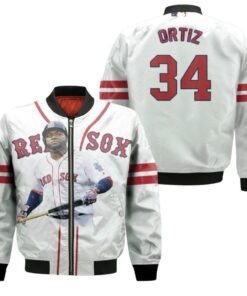 Boston Red Sox David Ortiz 34 Majestic Home Player White For Red Sox Fans Bomber Jacket 3D Printed - livanniespoon Store