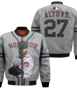 Houston Astros Jose Altuve 27 Gray For Astros Fans Bomber Jacket 3D Printed - livanniespoon Store