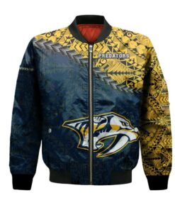 Nashville Predators Bomber Jacket 3D Printed Grunge Polynesian Tattoo - livanniespoon Store