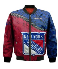 New York Rangers Bomber Jacket 3D Printed Grunge Polynesian Tattoo - livanniespoon Store