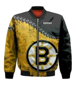Boston Bruins Bomber Jacket 3D Printed Grunge Polynesian Tattoo - livanniespoon Store