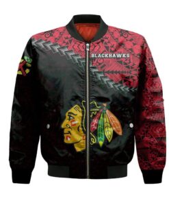 Chicago Blackhawks Bomber Jacket 3D Printed Grunge Polynesian Tattoo - livanniespoon Store