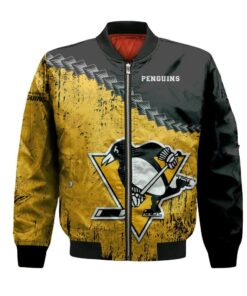 Pittsburgh Penguins Bomber Jacket 3D Printed Grunge Polynesian Tattoo - livanniespoon Store